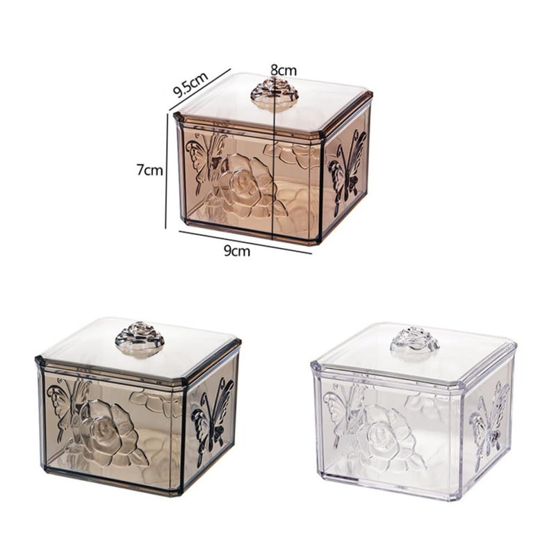 Rose Patterned Makeup Cotton Pads Holder Plastic Swab Box With Lid Bathroom Accessory - Image 3
