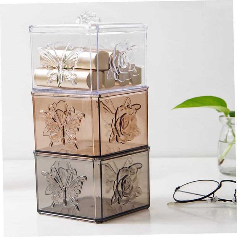 Rose Patterned Makeup Cotton Pads Holder Plastic Swab Box With Lid Bathroom Accessory - Image 4