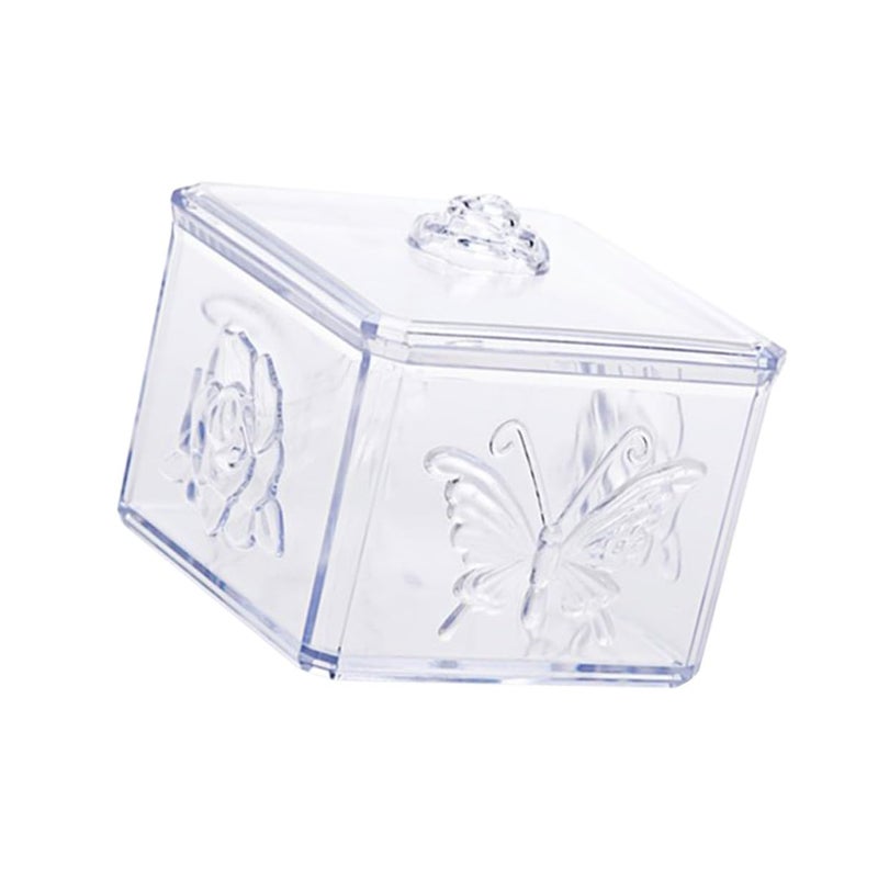 Rose Patterned Makeup Cotton Pads Holder Plastic Swab Box With Lid Bathroom Accessory - Image 2