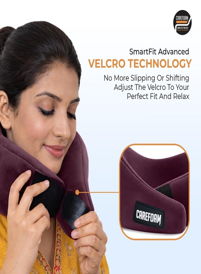 CareFoam Virgin Memory Foam Travel Neck Pillow for Airplane, Car & Train - Dual Height (5" & 4") 360° Neck Support with Adjustable Velcro Fastening & Ultra-Soft Velvet Cover - Image 3