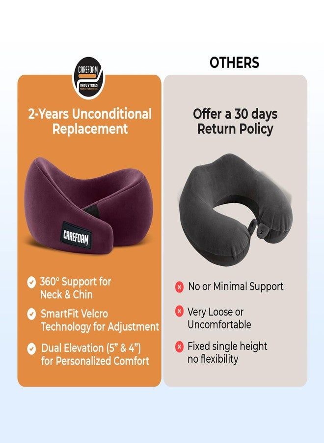 CareFoam Virgin Memory Foam Travel Neck Pillow for Airplane, Car & Train - Dual Height (5" & 4") 360° Neck Support with Adjustable Velcro Fastening & Ultra-Soft Velvet Cover - Image 5