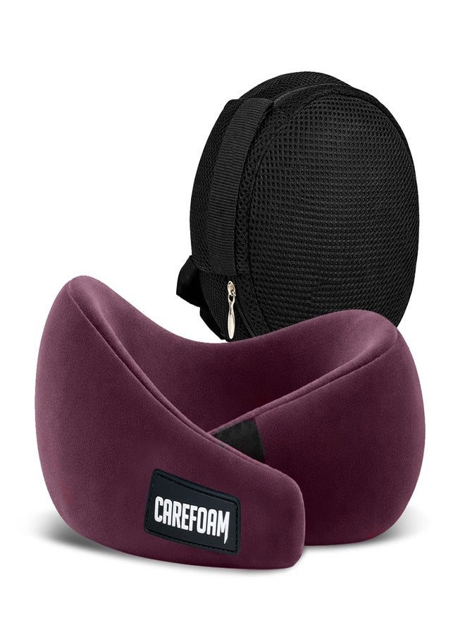 CareFoam Virgin Memory Foam Travel Neck Pillow for Airplane, Car & Train - Dual Height (5" & 4") 360° Neck Support with Adjustable Velcro Fastening & Ultra-Soft Velvet Cover - Image 1