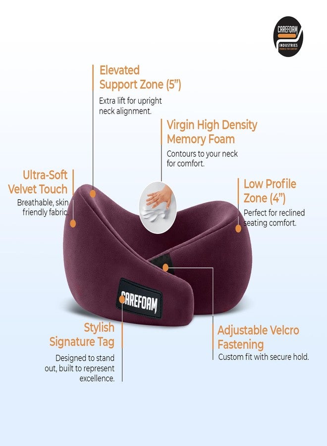 CareFoam Virgin Memory Foam Travel Neck Pillow for Airplane, Car & Train - Dual Height (5" & 4") 360° Neck Support with Adjustable Velcro Fastening & Ultra-Soft Velvet Cover - Image 4