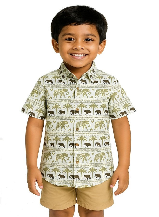 Chipmonk Boy's Pure Cotton Elephant Print Half Sleeves Shirt | Kids Regular Fit Shirt for Party & Casual Wear (Multicolor, 6-12 Months) - Image 1