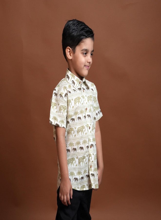 Chipmonk Boy's Pure Cotton Elephant Print Half Sleeves Shirt | Kids Regular Fit Shirt for Party & Casual Wear (Multicolor, 6-12 Months) - Image 2