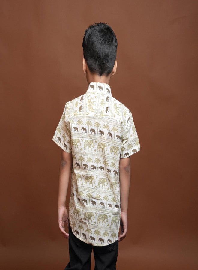 Chipmonk Boy's Pure Cotton Elephant Print Half Sleeves Shirt | Kids Regular Fit Shirt for Party & Casual Wear (Multicolor, 6-12 Months) - Image 3