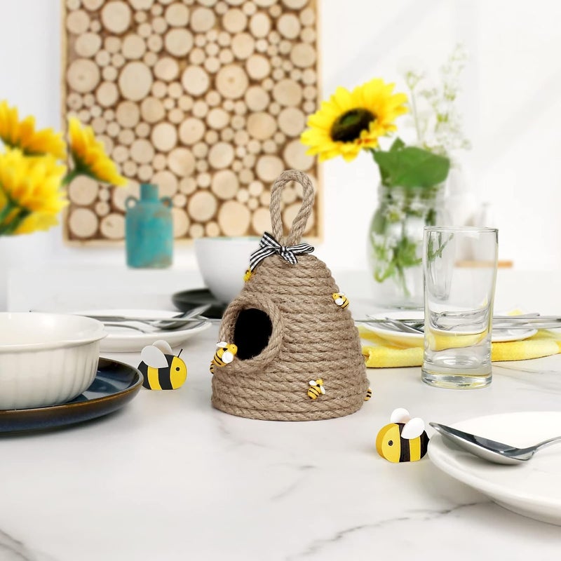 MAKINGTEC Bee Hive Deco Honey Bee Tiered Tray Decor Spring Summer Shelf Sitter Bee Kitchen Decor Bee Themed Wood Book Stack Mini Beehive Farmhouse for Table Shelf Sitter Home Coffee Bar Themed Party - Image 5