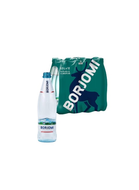 Borjomi Sparkling Mineral Water in Glass Bottle, 0.5 L [Pack of 12]
