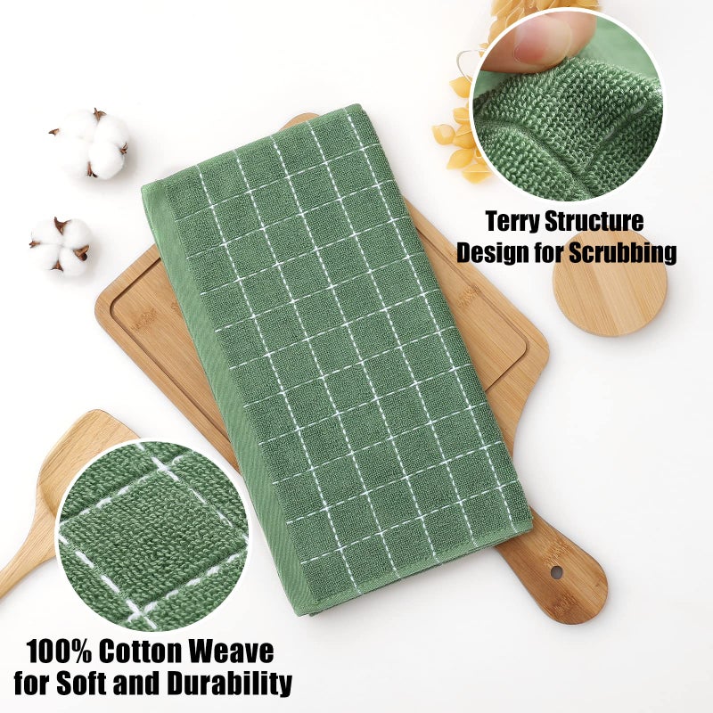 Homaxy 100% Cotton Terry Kitchen Dish Cloths, Ultra Soft and Absorbent Dish Towels for Kitchen, Suitable for Drying and Washing Dishes, 6 Pack, 12 x 12 Inches, Grass Green - Image 2