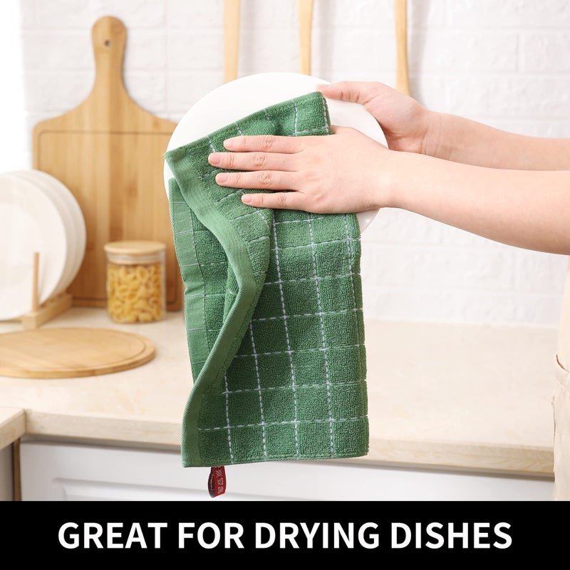 Homaxy 100% Cotton Terry Kitchen Dish Cloths, Ultra Soft and Absorbent Dish Towels for Kitchen, Suitable for Drying and Washing Dishes, 6 Pack, 12 x 12 Inches, Grass Green - Image 4