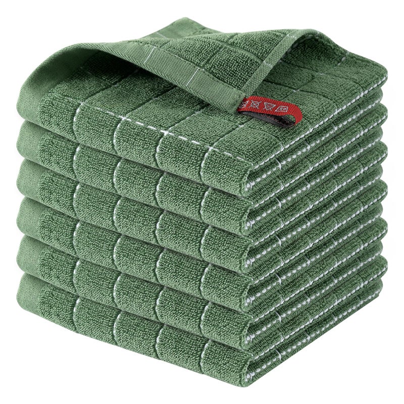 Homaxy 100% Cotton Terry Kitchen Dish Cloths, Ultra Soft and Absorbent Dish Towels for Kitchen, Suitable for Drying and Washing Dishes, 6 Pack, 12 x 12 Inches, Grass Green - Image 1