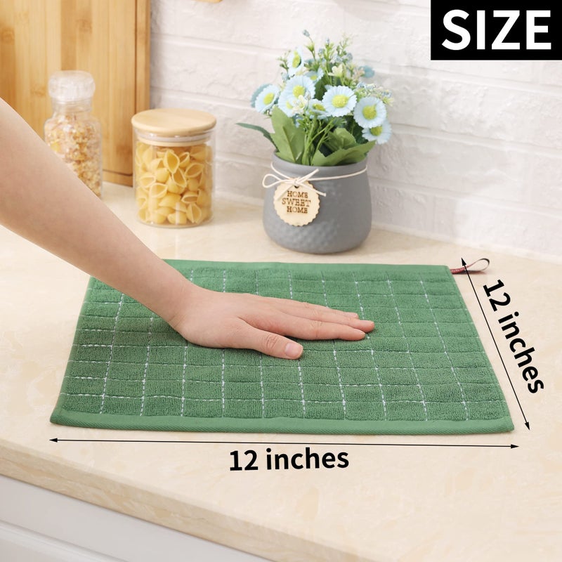 Homaxy 100% Cotton Terry Kitchen Dish Cloths, Ultra Soft and Absorbent Dish Towels for Kitchen, Suitable for Drying and Washing Dishes, 6 Pack, 12 x 12 Inches, Grass Green - Image 5