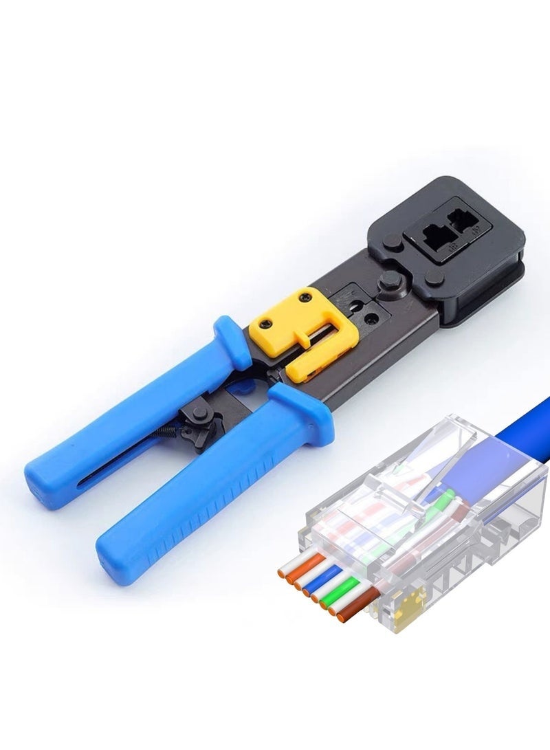 Through-Hole Cable Pliers, Multifunctional Punch-Down Crimping Tool, 6P/8P RJ45 Ethernet Cable Crimper, Compatible with Cat5/Cat5e/Cat6/Cat6a 8P Network Crystals Heads & 6P Telephone Lines - Image 1