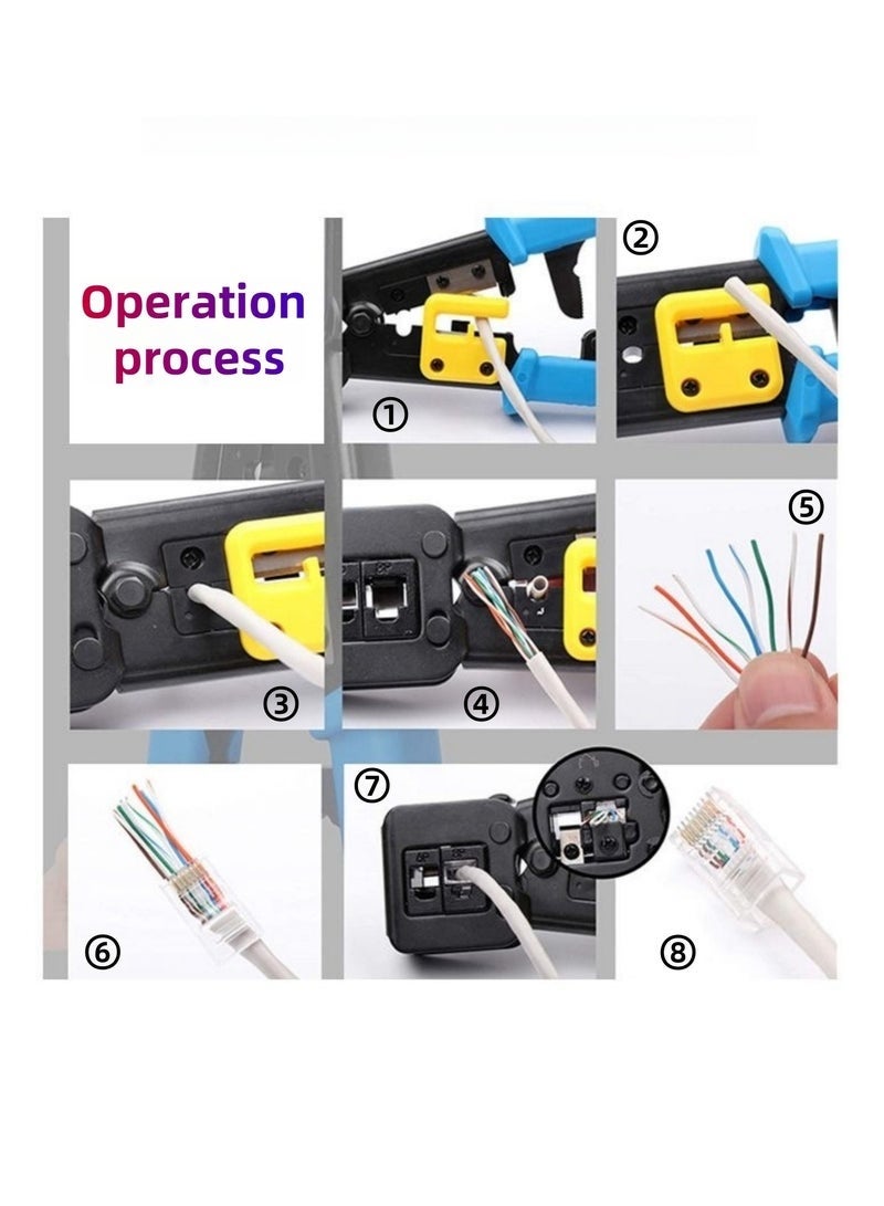 Through-Hole Cable Pliers, Multifunctional Punch-Down Crimping Tool, 6P/8P RJ45 Ethernet Cable Crimper, Compatible with Cat5/Cat5e/Cat6/Cat6a 8P Network Crystals Heads & 6P Telephone Lines - Image 4