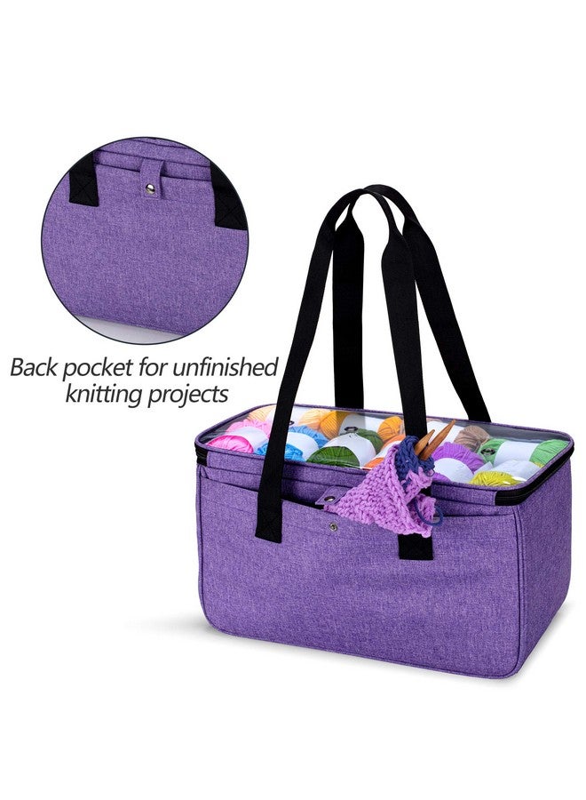 YARWO Knitting Yarn Bag Crochet Tote With Pocket For Wip Projects Knitting Needles(Up To 14”) And Skeins Of Yarn Purple (Bag Only)  - Image 4
