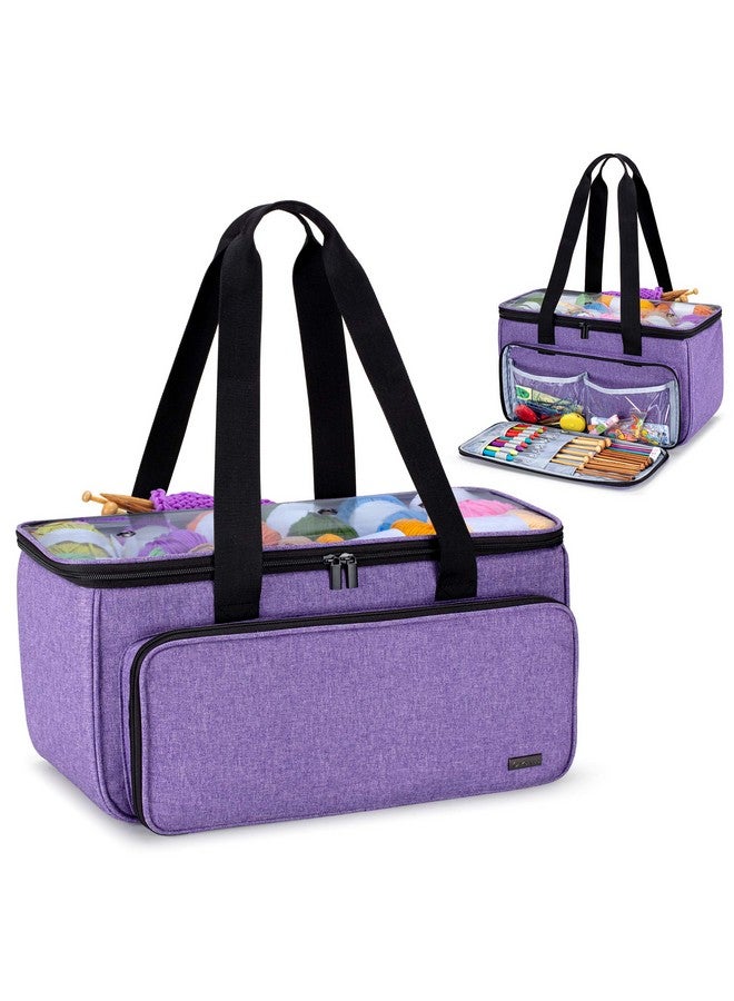 YARWO Knitting Yarn Bag Crochet Tote With Pocket For Wip Projects Knitting Needles(Up To 14”) And Skeins Of Yarn Purple (Bag Only)  - Image 1
