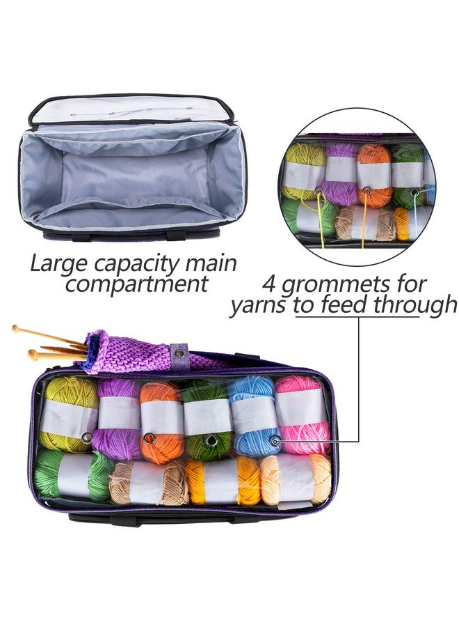 YARWO Knitting Yarn Bag Crochet Tote With Pocket For Wip Projects Knitting Needles(Up To 14”) And Skeins Of Yarn Purple (Bag Only)  - Image 2