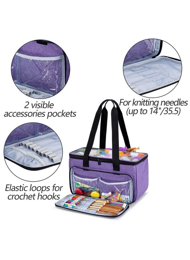 YARWO Knitting Yarn Bag Crochet Tote With Pocket For Wip Projects Knitting Needles(Up To 14”) And Skeins Of Yarn Purple (Bag Only)  - Image 3