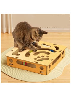 A.M Cat Interactive Box with Catnip & Bell Balls Toys Wooden Cat Maze Puzzle Box for Indoor Bored Cats  - Image 1