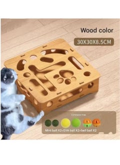 A.M Cat Interactive Box with Catnip & Bell Balls Toys Wooden Cat Maze Puzzle Box for Indoor Bored Cats  - Image 2