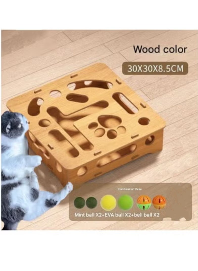 A.M Cat Interactive Box with Catnip & Bell Balls Toys Wooden Cat Maze Puzzle Box for Indoor Bored Cats - Image 2