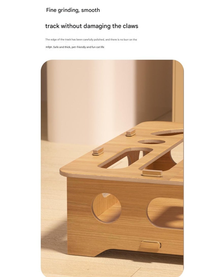 A.M Cat Interactive Box with Catnip & Bell Balls Toys Wooden Cat Maze Puzzle Box for Indoor Bored Cats - Image 4