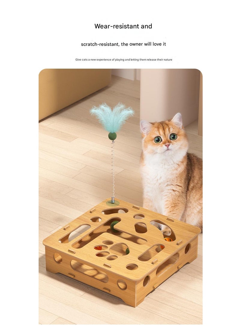 A.M Cat Interactive Box with Catnip & Bell Balls Toys Wooden Cat Maze Puzzle Box for Indoor Bored Cats - Image 3