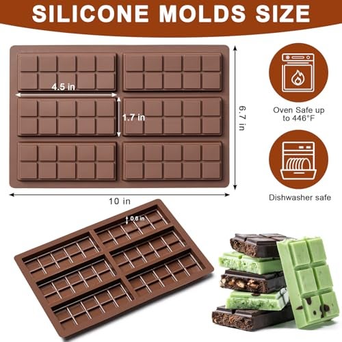Husfunov Chocolate Bar MoldNonStick Chocolate Molds 100 Food Grade Silicone Deep Mold for Dubai Pistachio Rod Candy Snacks Knafeh Pistachio Rod and More10 Snap - Image 3
