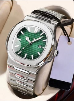 Silver bracelet with green dial