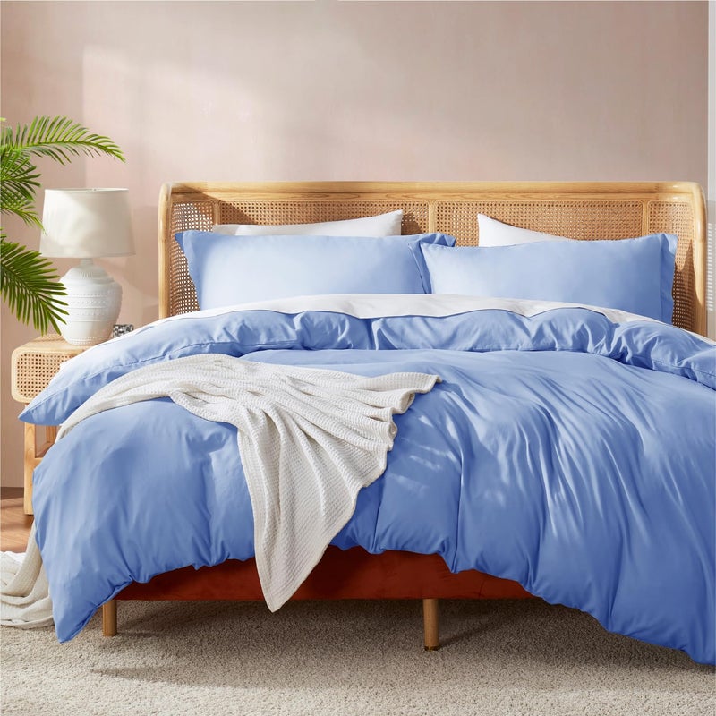 Nestl Calm Blue Duvet Cover Full Size  Soft Double Brushed Full Size Duvet Cover Set 3 Piece with Button Closure 1 Duvet Cover 80x90 inches and 2 Pillow Shams