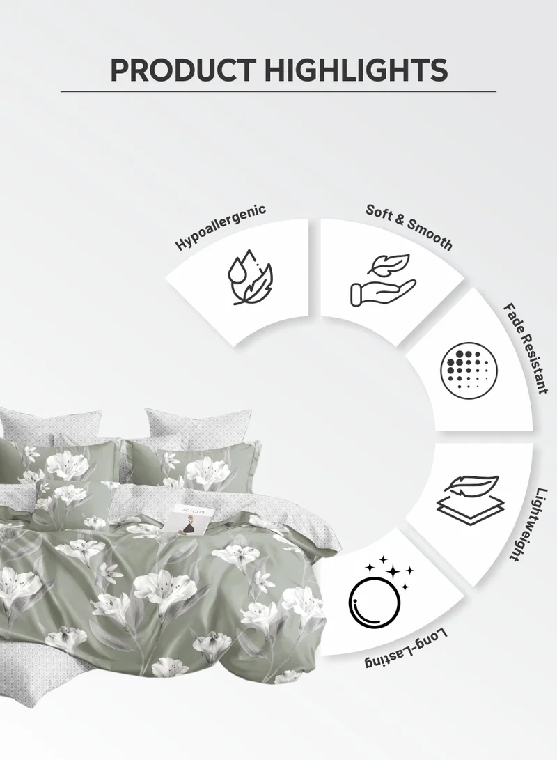 Donetella Duvet Cover Set 6-Pcs King Size Printed Bed Set With 1 Duvet Cover(220 X 240 CM),1 Fitted Sheet,2 PillowSham And 2 Pillow Cases (Without Filler),Lemon Grass