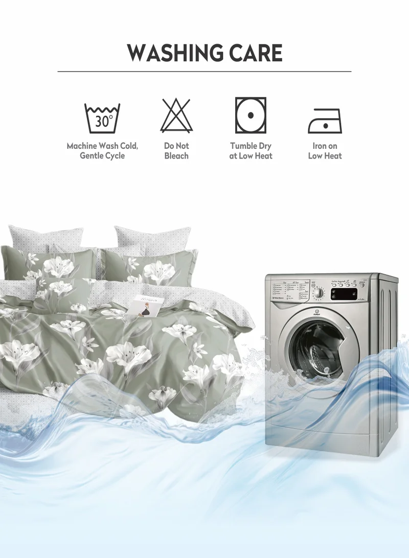 Donetella Duvet Cover Set 6-Pcs King Size Printed Bed Set With 1 Duvet Cover(220 X 240 CM),1 Fitted Sheet,2 PillowSham And 2 Pillow Cases (Without Filler),Lemon Grass
