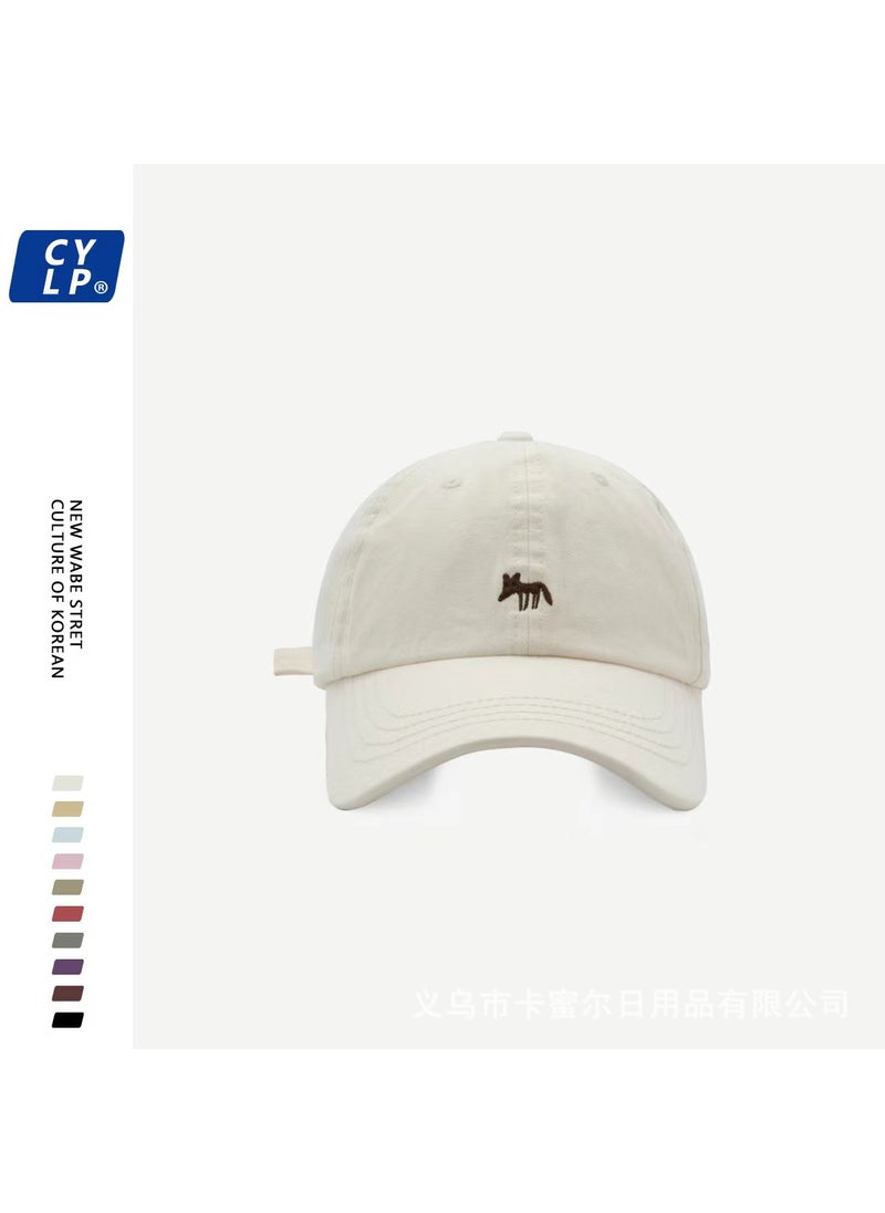 Generic - 2024 New Korean Embroidered Small Fox Baseball Hat Mens and Womens Wide Brim Showing Face Small Cap Travel Sun Hat Off-white - Image 1