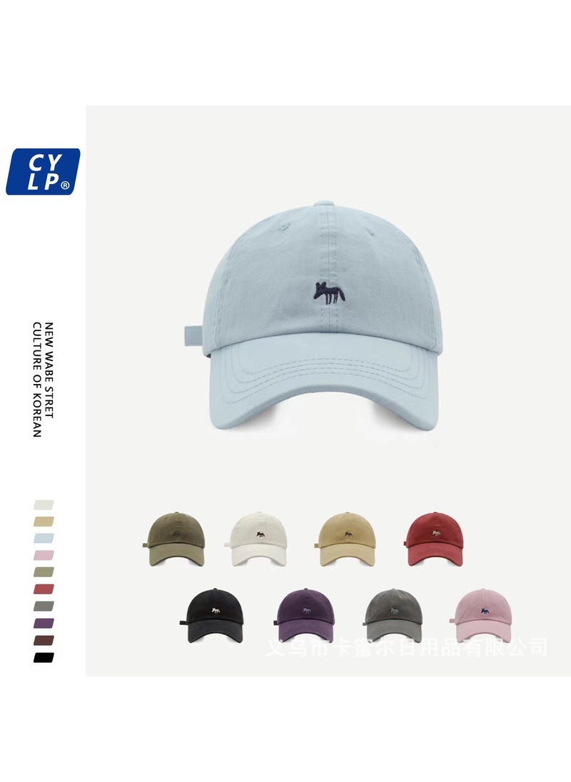 Generic - 2024 New Korean Embroidered Small Fox Baseball Hat Mens and Womens Wide Brim Showing Face Small Cap Travel Sun Hat Off-white - Image 1