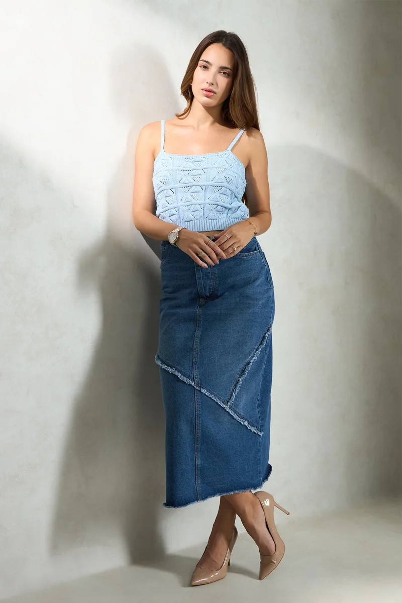 Virgio Solid Cotton Knitted Strappy Crop Top for Women