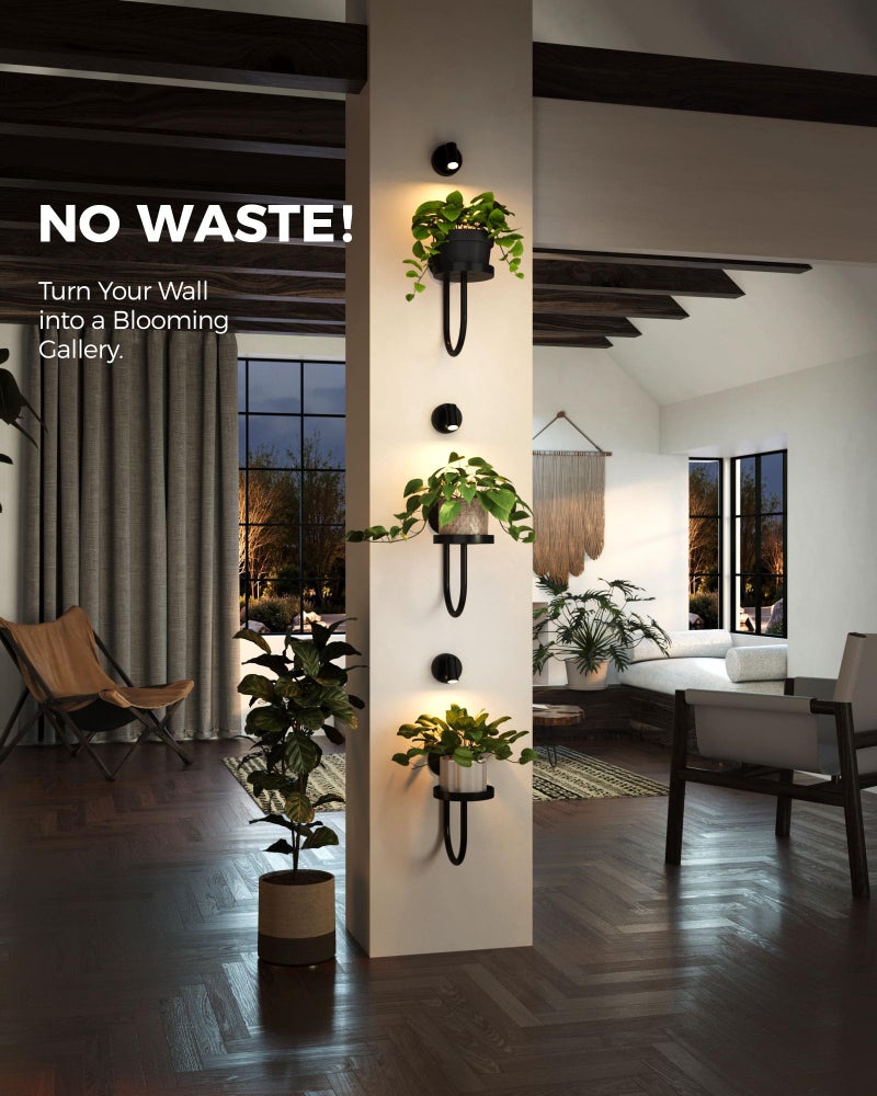 Bamworld Wall Decor Plant Stand with Lights Wall Art Planters Window Plant Hanger Indoor Hanging Planters for Indoor Plants for Living Room Black - Image 3