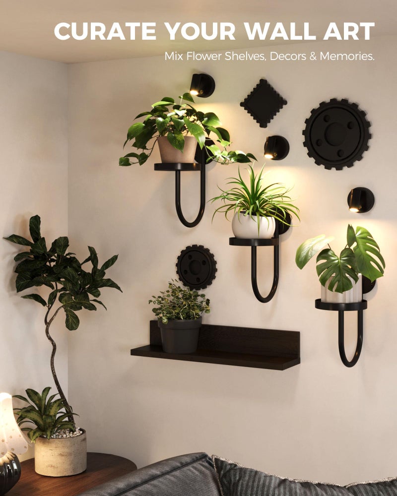 Bamworld Wall Decor Plant Stand with Lights Wall Art Planters Window Plant Hanger Indoor Hanging Planters for Indoor Plants for Living Room Black - Image 2