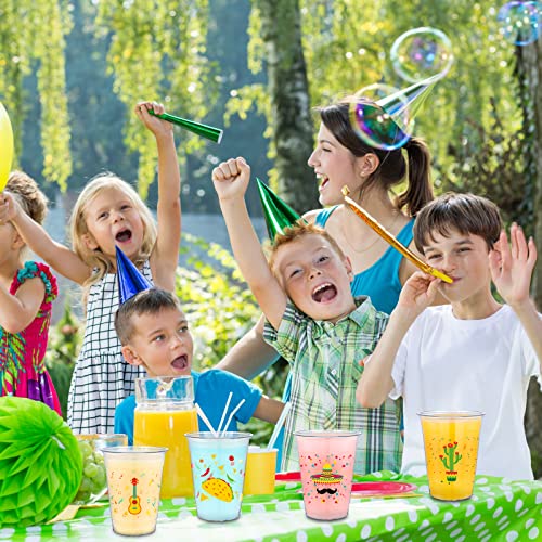 meekoo 100 Pack 12 oz Fiesta Cups Plastic Mexican Cups Clear Disposable Mug Cinco De Mayo Party Decorations for Fiesta Taco Birthday Party Drinkware Supplies, 4 Styles - Image 5