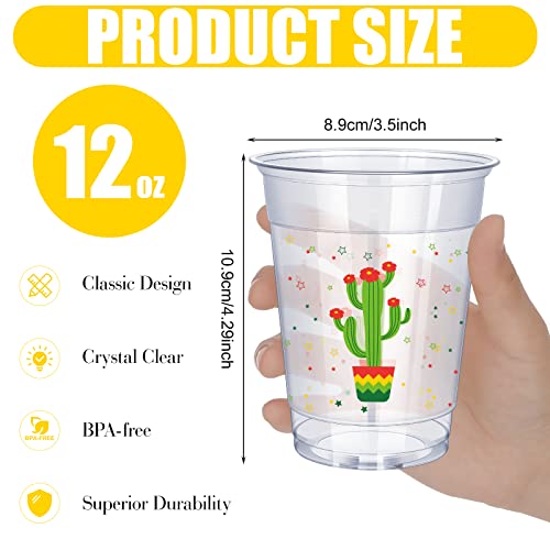 meekoo 100 Pack 12 oz Fiesta Cups Plastic Mexican Cups Clear Disposable Mug Cinco De Mayo Party Decorations for Fiesta Taco Birthday Party Drinkware Supplies, 4 Styles - Image 2