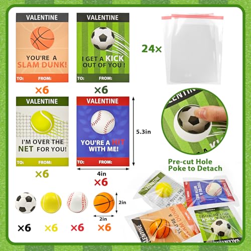 Wondrus Stress Ball Valentines Day Cards Gifts for Kids Classroom 24 Pack Mini Foam Sports Toys with Exchange Cards for Boys School Valentines Goodie Bag Stuffer Class Treats Prizes for Preschool Toddlers - Image 5