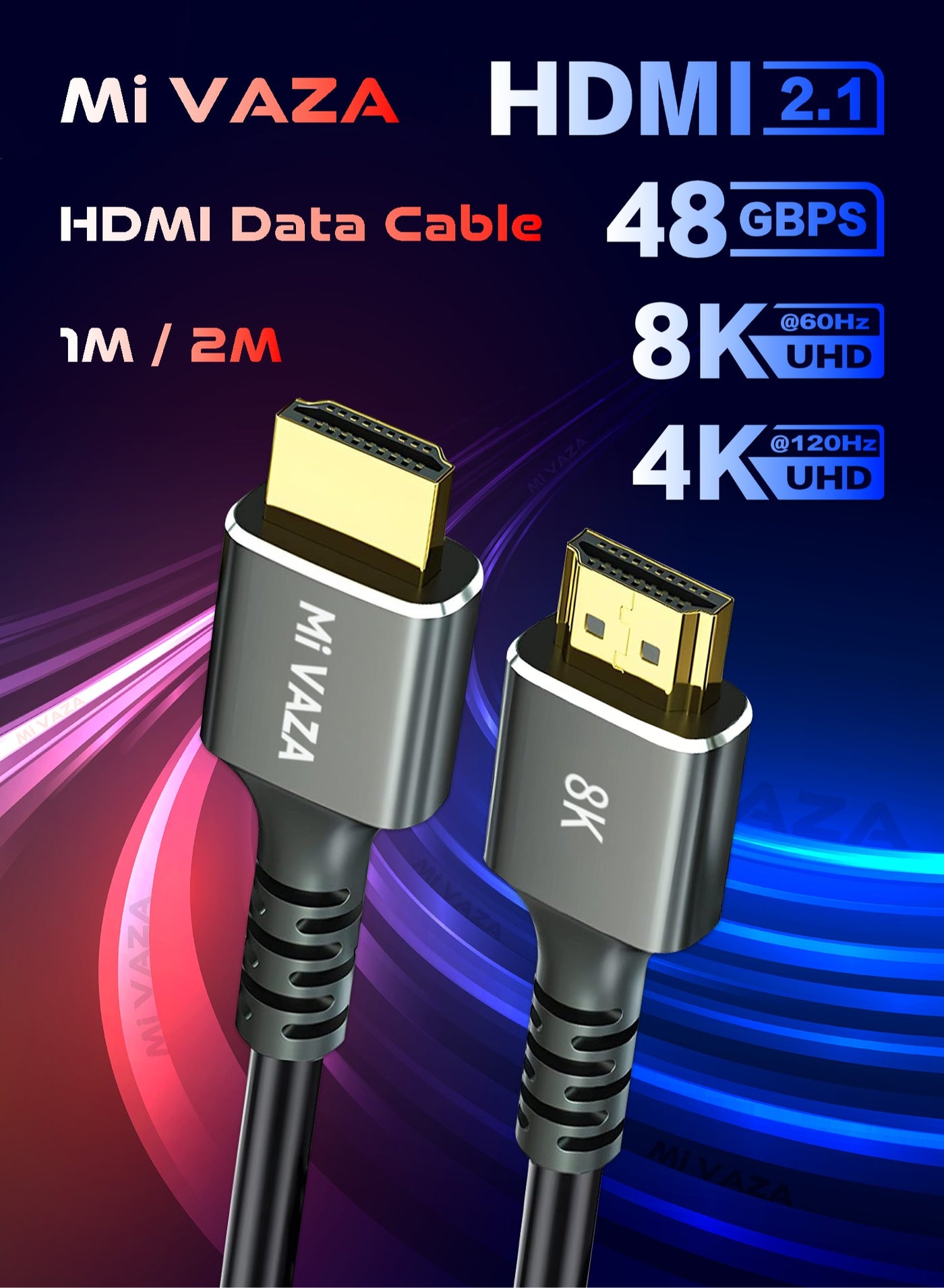 8K HDMI 2.1 Cable - Support 8K@60Hz, 4K@120Hz, 2K@240Hz, 1080P@240Hz, 48Gbps, 3D, HDR, HDCP, eARC, Dolby - Ultra High Speed HDMI Cord for Laptop, Computer, Monitor, Projectors, TV, PS4, PS5, Xbox, Switch, HDTV