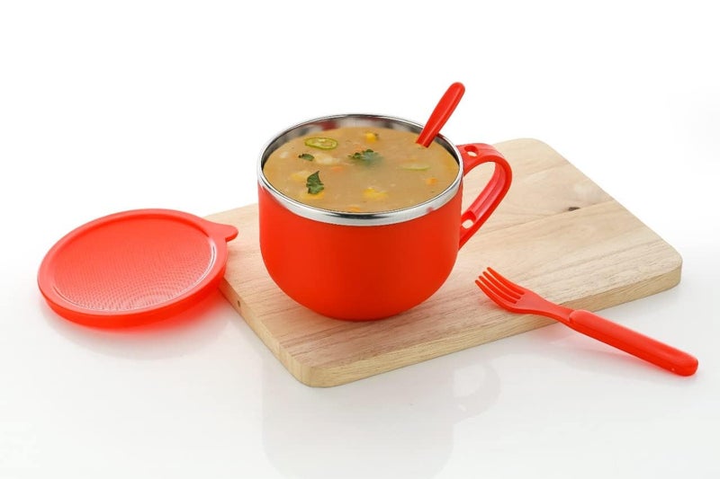PATTAR Tableware Stainless Steel Noodle Bowl with Handle & Spoon, Bowl for Pasta, Soup, Rice, Maggie Food Container for use in Kitchen, School, Office, Travel (Multicolor) - Image 3