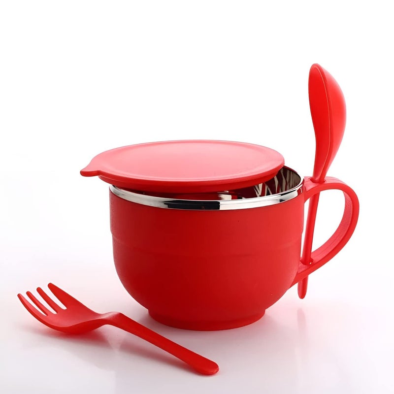 PATTAR Tableware Stainless Steel Noodle Bowl with Handle & Spoon, Bowl for Pasta, Soup, Rice, Maggie Food Container for use in Kitchen, School, Office, Travel (Multicolor) - Image 2