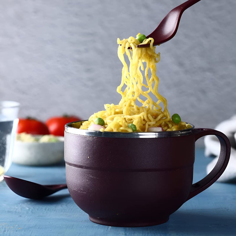 PATTAR Tableware Stainless Steel Noodle Bowl with Handle & Spoon, Bowl for Pasta, Soup, Rice, Maggie Food Container for use in Kitchen, School, Office, Travel (Multicolor) - Image 4