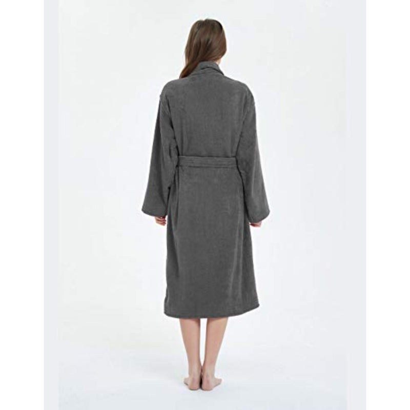 Home bathrobe for men and women, 100 cotton terry, soft warm fleece, one size fits all, beige - Image 3