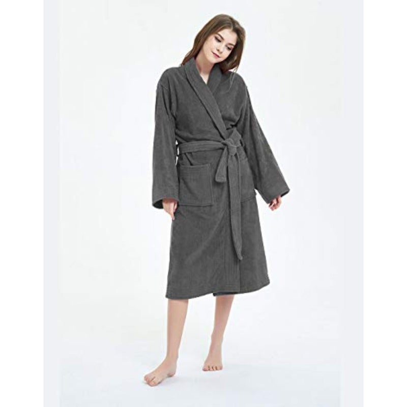 Home bathrobe for men and women, 100 cotton terry, soft warm fleece, one size fits all, beige - Image 2