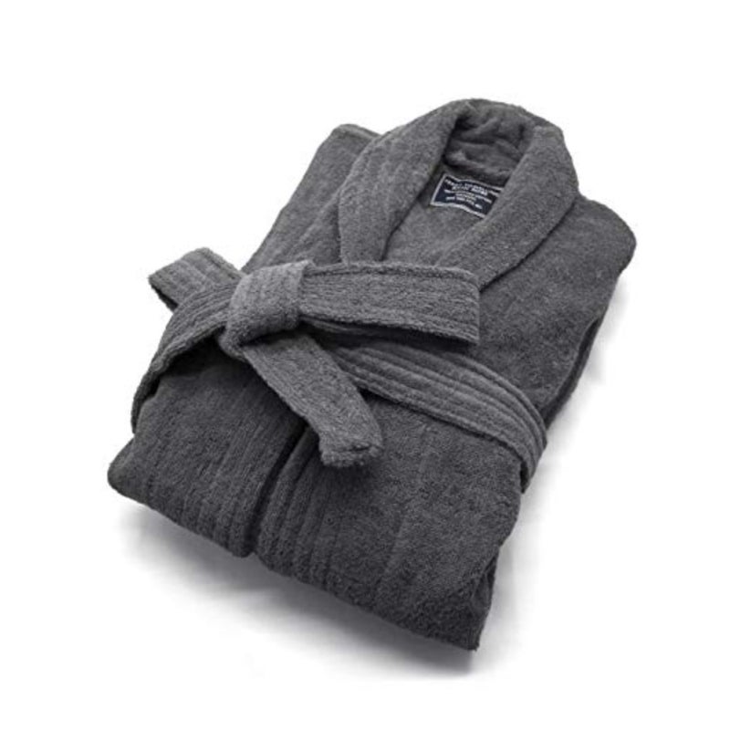 Home bathrobe for men and women, 100 cotton terry, soft warm fleece, one size fits all, beige - Image 1
