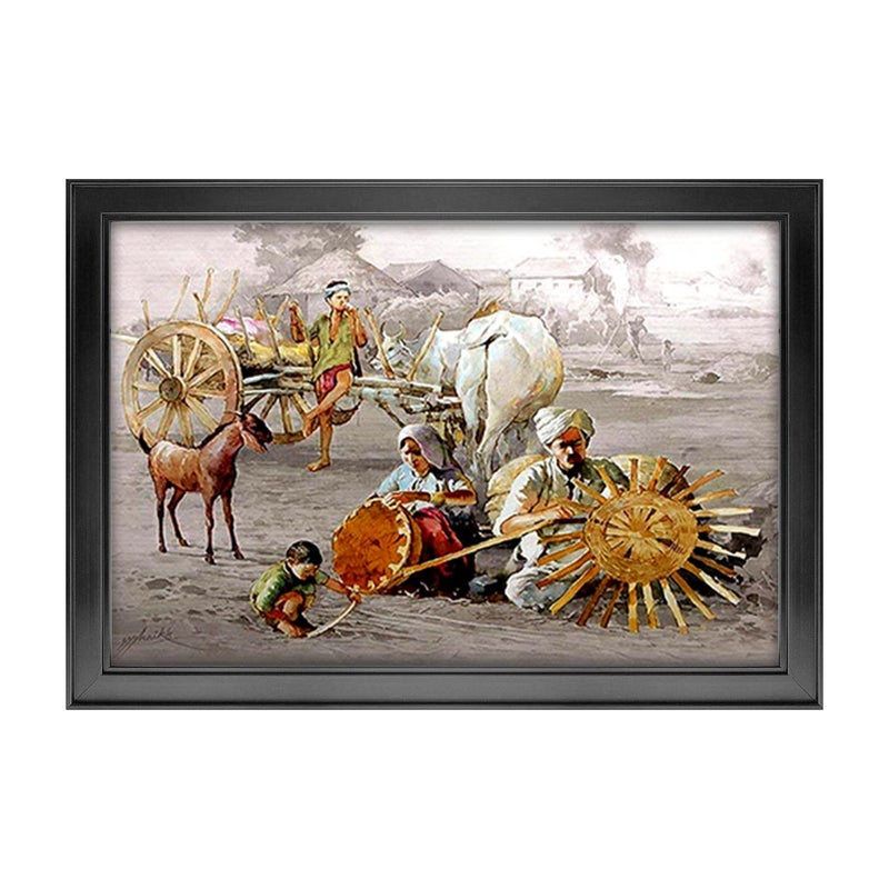 Dharvika Innovations Dharvika Innovations Rajasthani Village Scenery Photo Frame Black Sparkle Coated Lamination 42 21 x 27 Inch 