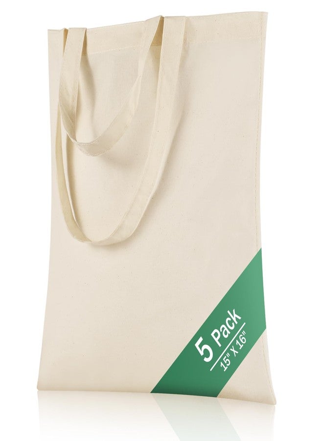 OKBA 5 Pack 15'' X 16'' Natural Cotton Tote Bags(Beige),Lightweight Blank Bulk Shopping Bags Reusable Grocery Cloth Bags,Suitable for Crafts,DIY,Painting,Gift, Activity - Image 1