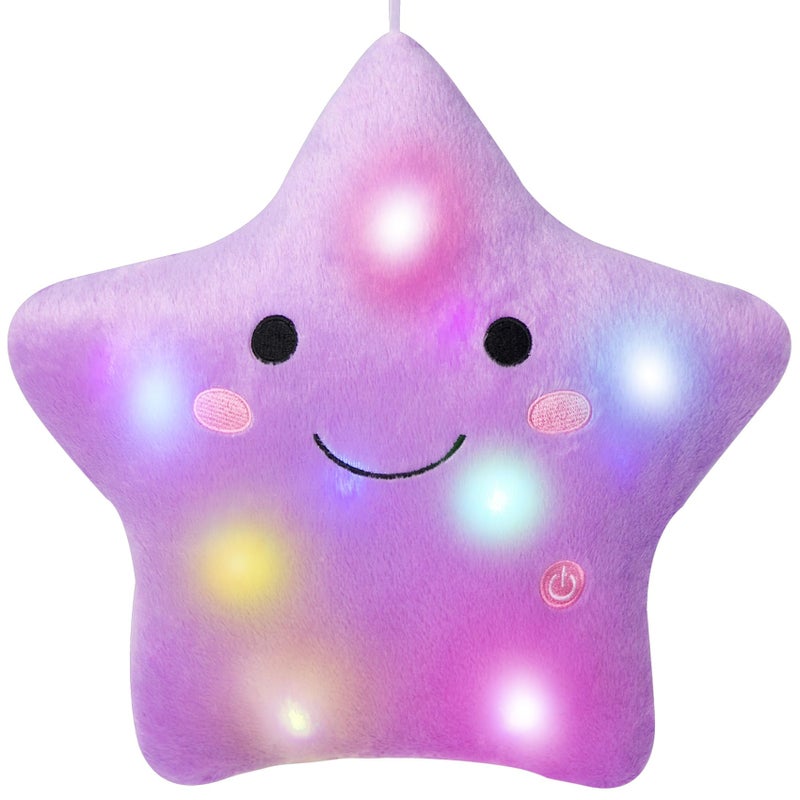 DearSun 13Creative Twinkle Star Colorful Night Light Plush Pillows Light up Night Stuffed Toys Perfect for Birthday Christmas Holiday Valentines Purple - Image 3